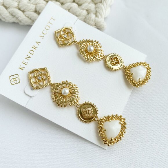 Kendra Scott Brielle - Gold Ivory Mother-of-Pearl Linear Drop Earrings - Picture 3 of 4